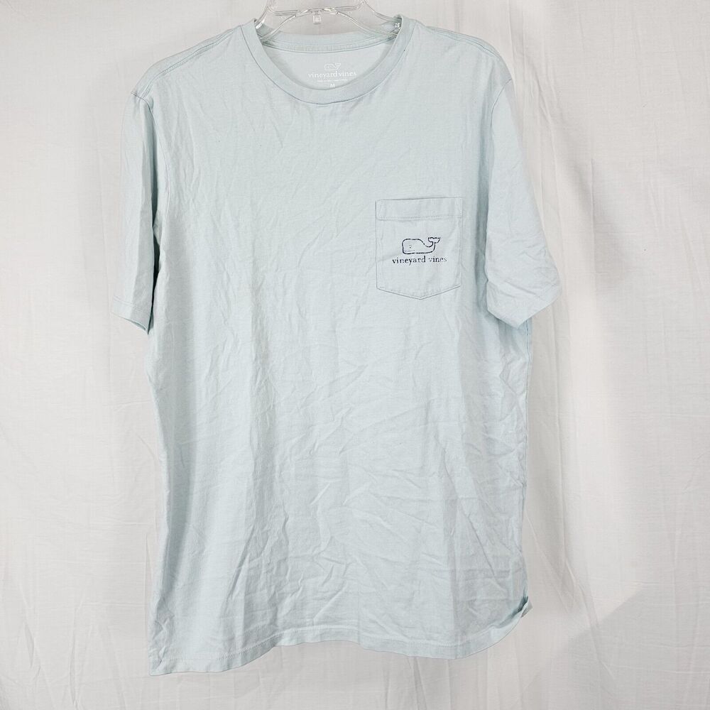 Vineyard Vines Men's Size Medium Light Blue Graphic Pocket T Shirt Whale